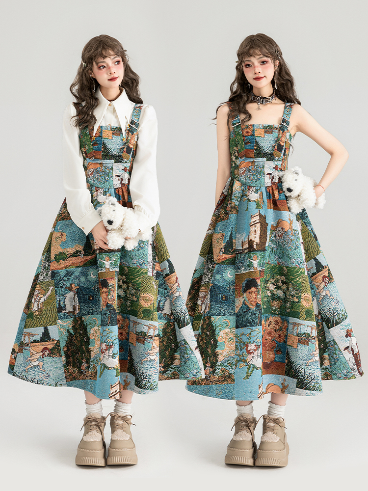 スカート 芸術画廊サロペットスカート