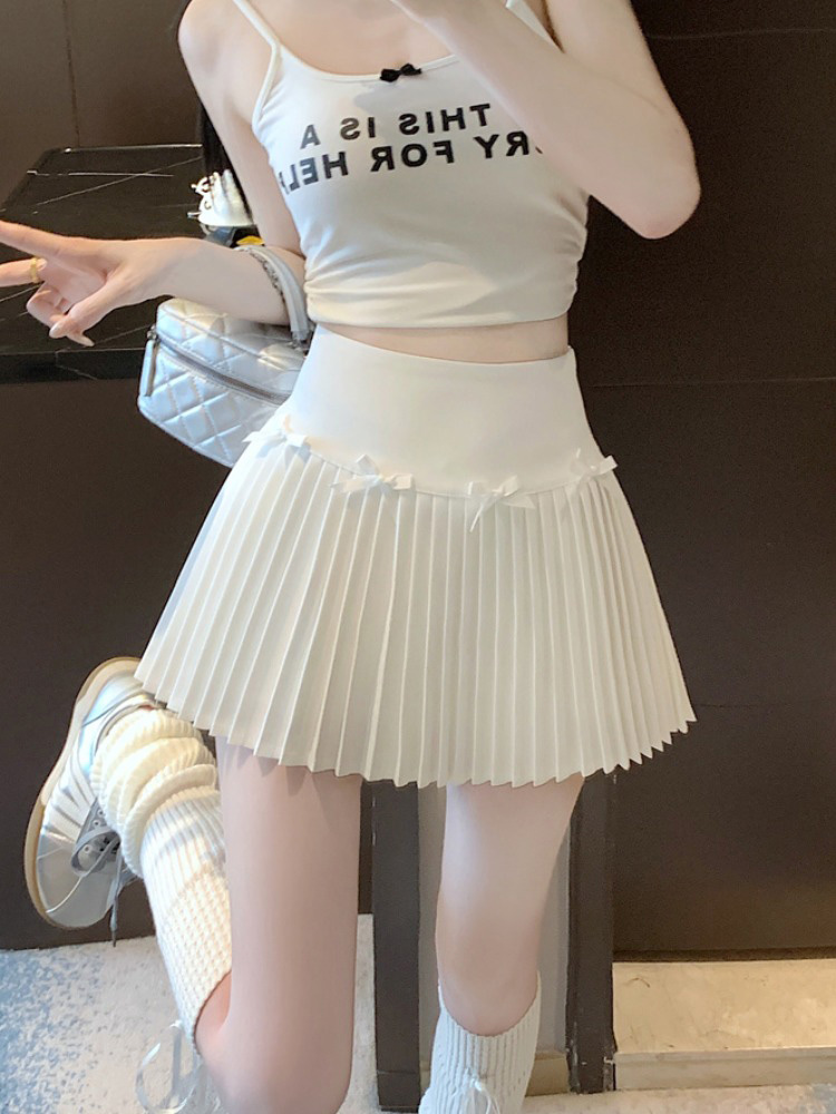 スカート リボン付きプリーツミニスカート