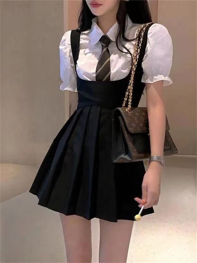 スカート 学園風プリーツジャンパースカート