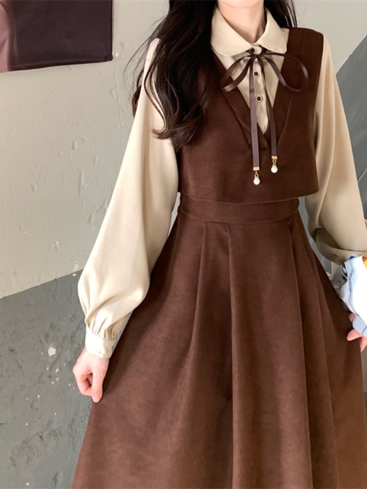 スカート 優美なリボン付きスカートジャンパー
