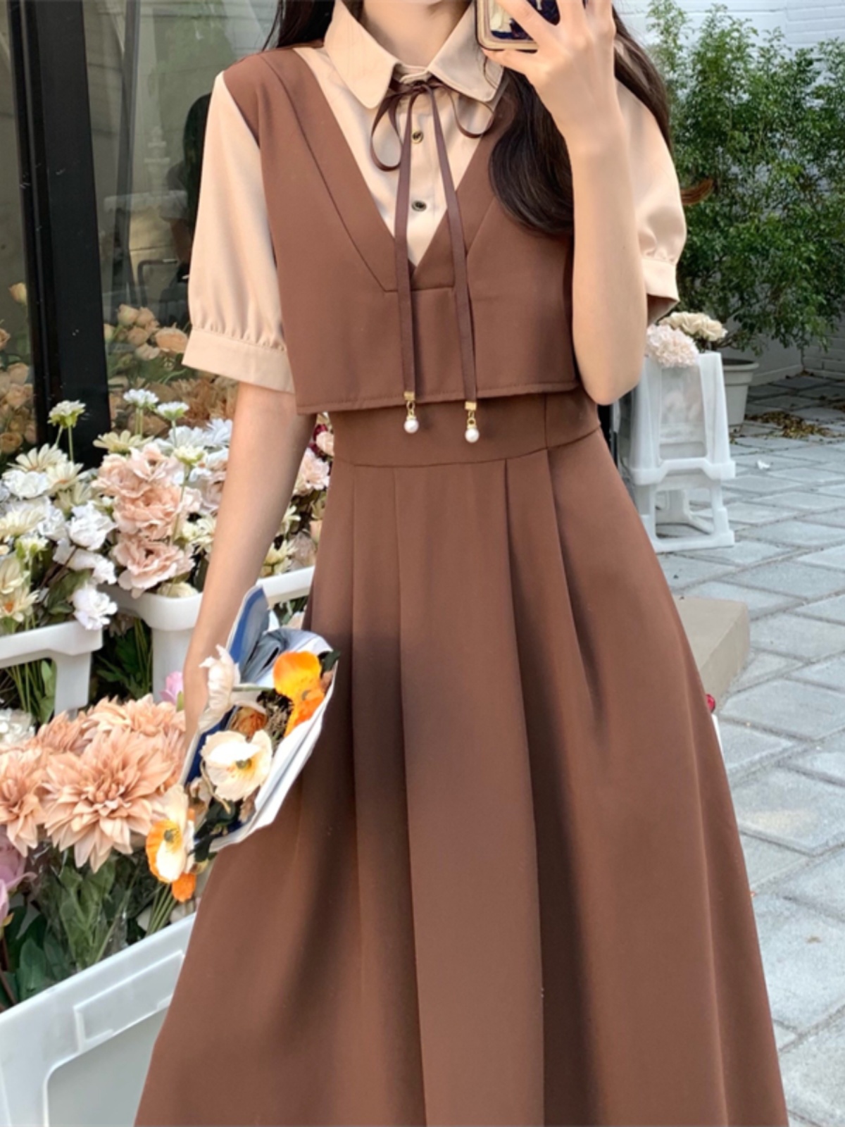 スカート 優美なリボン付きスカートジャンパー