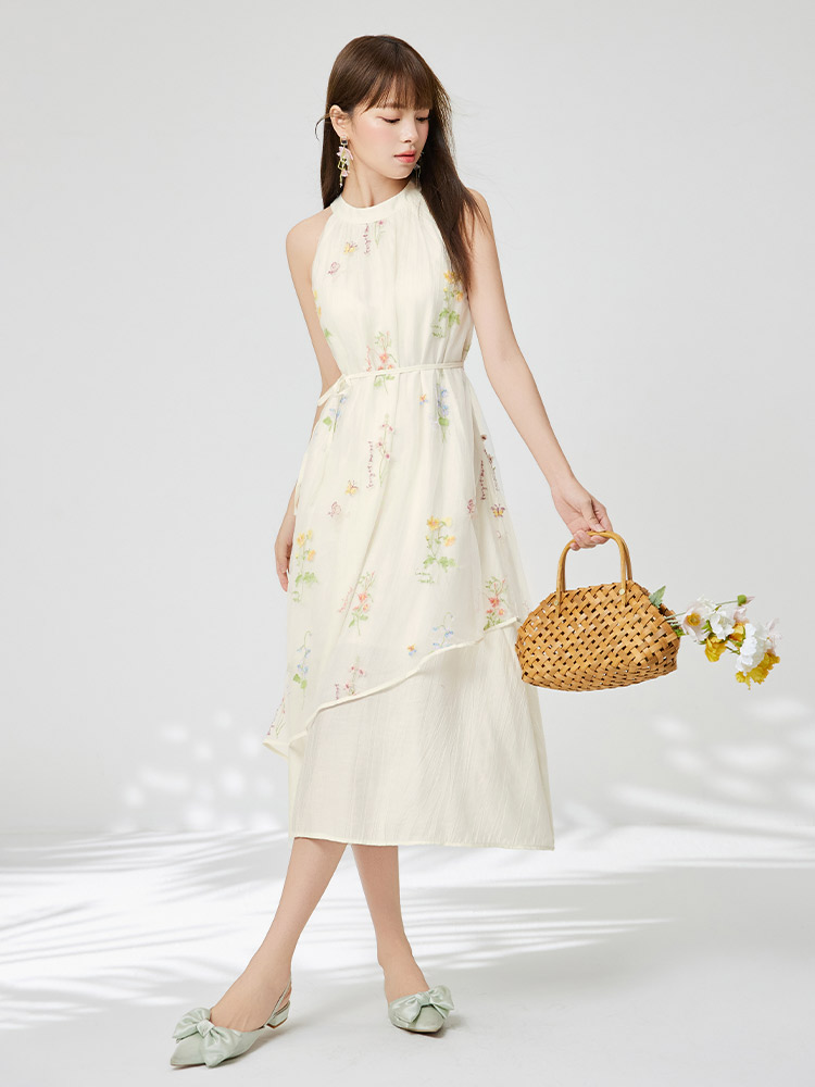スカート 花咲く優美ノースリーブロングスカート