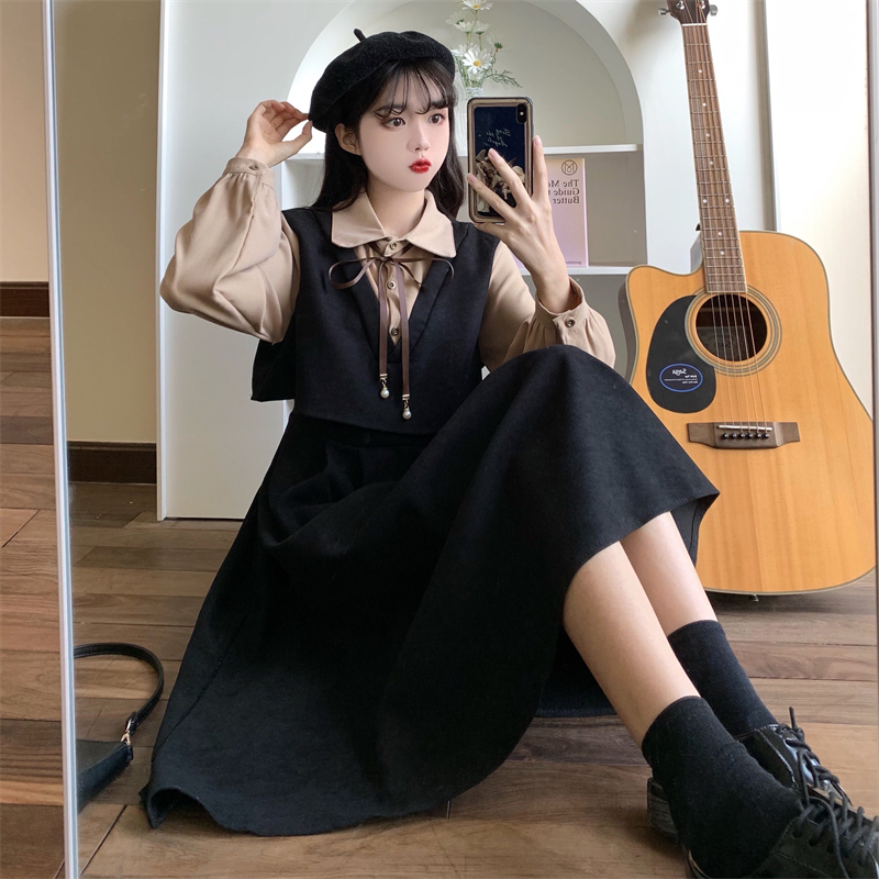 スカート 優美なリボン付きスカートジャンパー