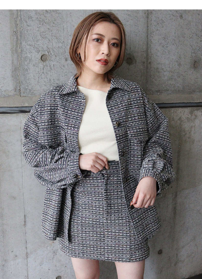 スカート ツイード風ミックス編み台形ミニスカート