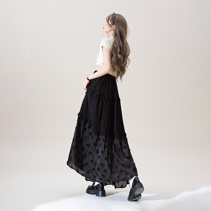 スカート 花模様チュールティアードスカート