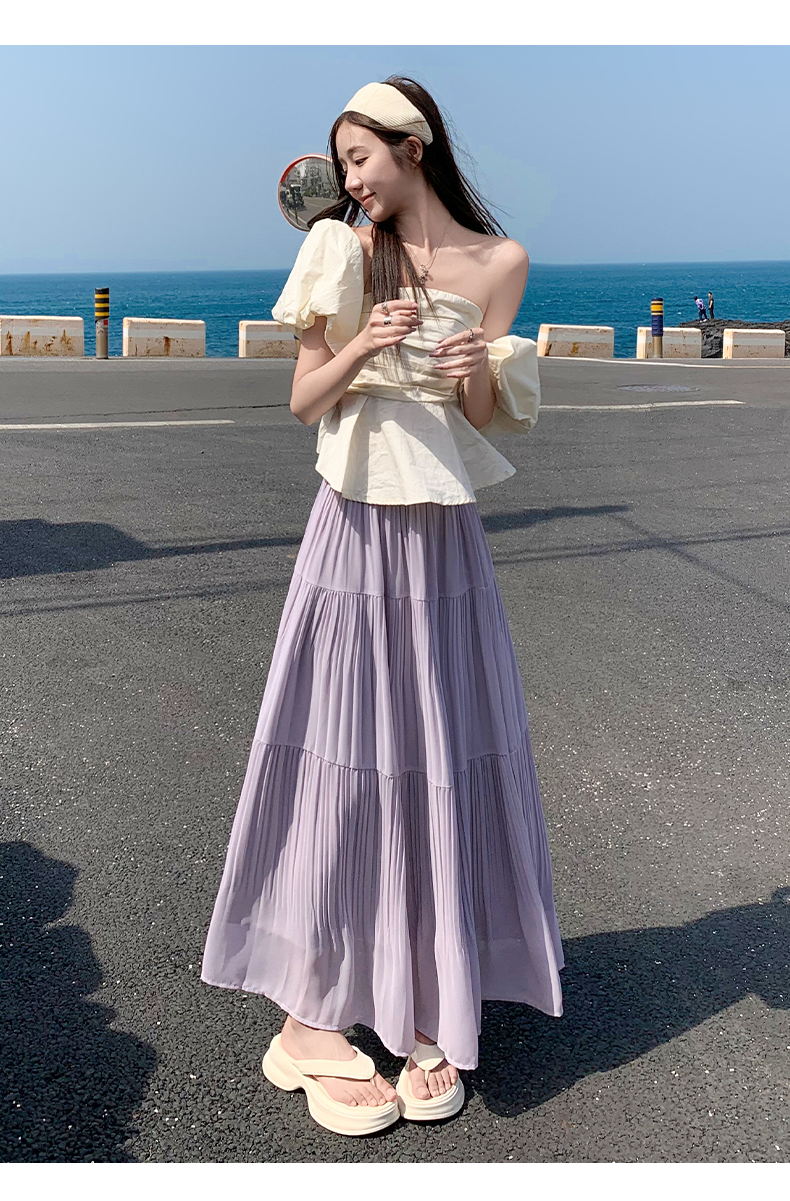 スカート 優美プリーツロングスカート