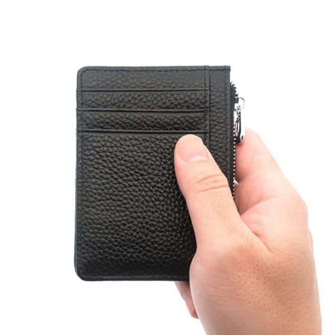 フラグメント ケース 薄型レザー調ブラックカードケース小銭入れ付き