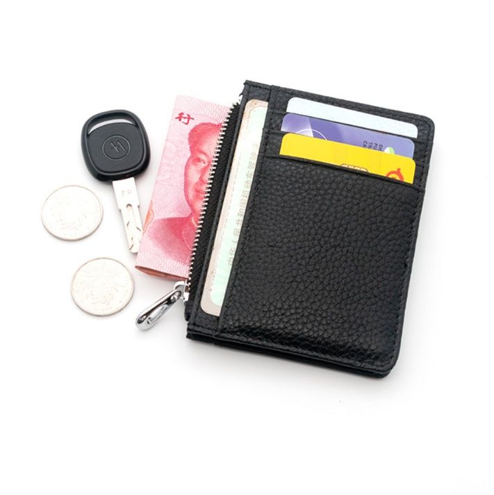 フラグメント ケース 薄型レザー調ブラックカードケース小銭入れ付き