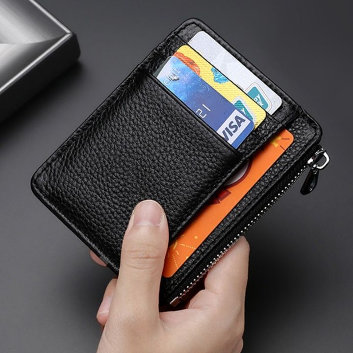 フラグメント ケース 牛革製コンパクト多機能ブラックカードホルダー