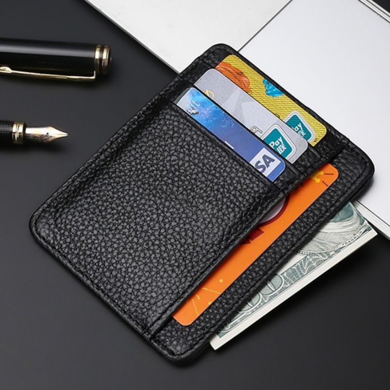 フラグメント ケース 牛革製コンパクト多機能ブラックカードホルダー