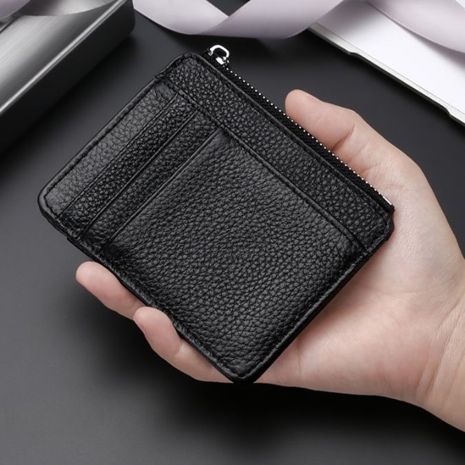 フラグメント ケース 牛革製コンパクト多機能ブラックカードホルダー