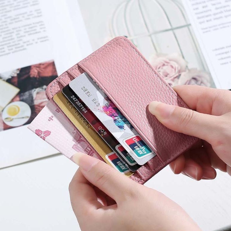 フラグメント ケース コンパクト革製ピンクカードホルダー