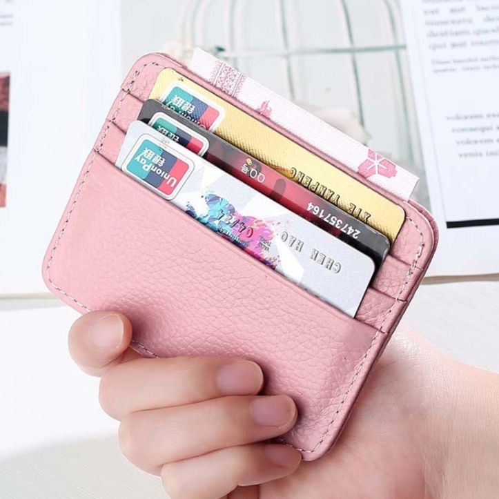 フラグメント ケース コンパクト革製ピンクカードホルダー