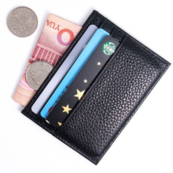 フラグメント ケース 本革調シボ加工ブラック薄型カード入れ