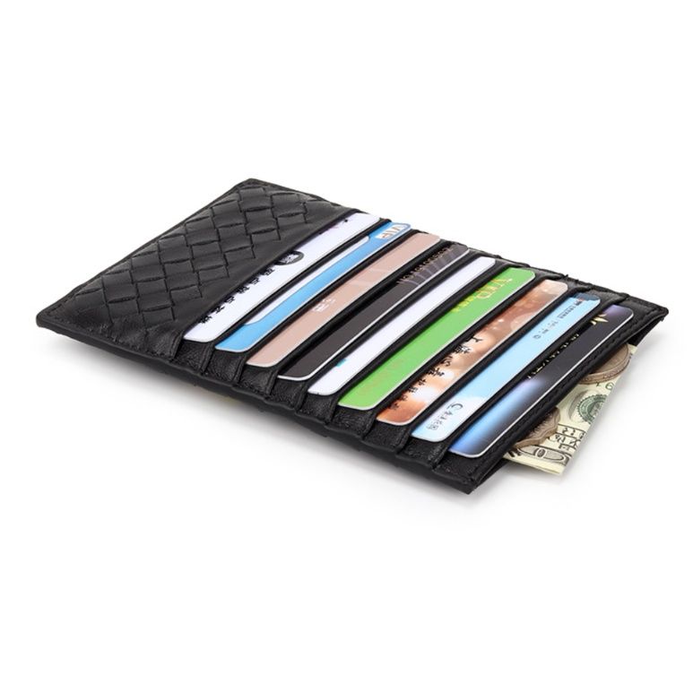 フラグメント ケース ブラック編み込みデザイン薄型カードケース