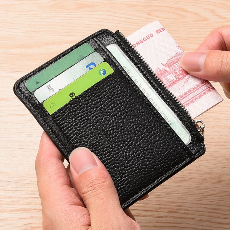 フラグメント ケース 型押しレザー調多機能ファスナー付きクレジットカードケース