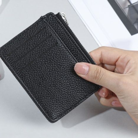 フラグメント ケース シボ型押し多機能コインカード収納ブラックケース