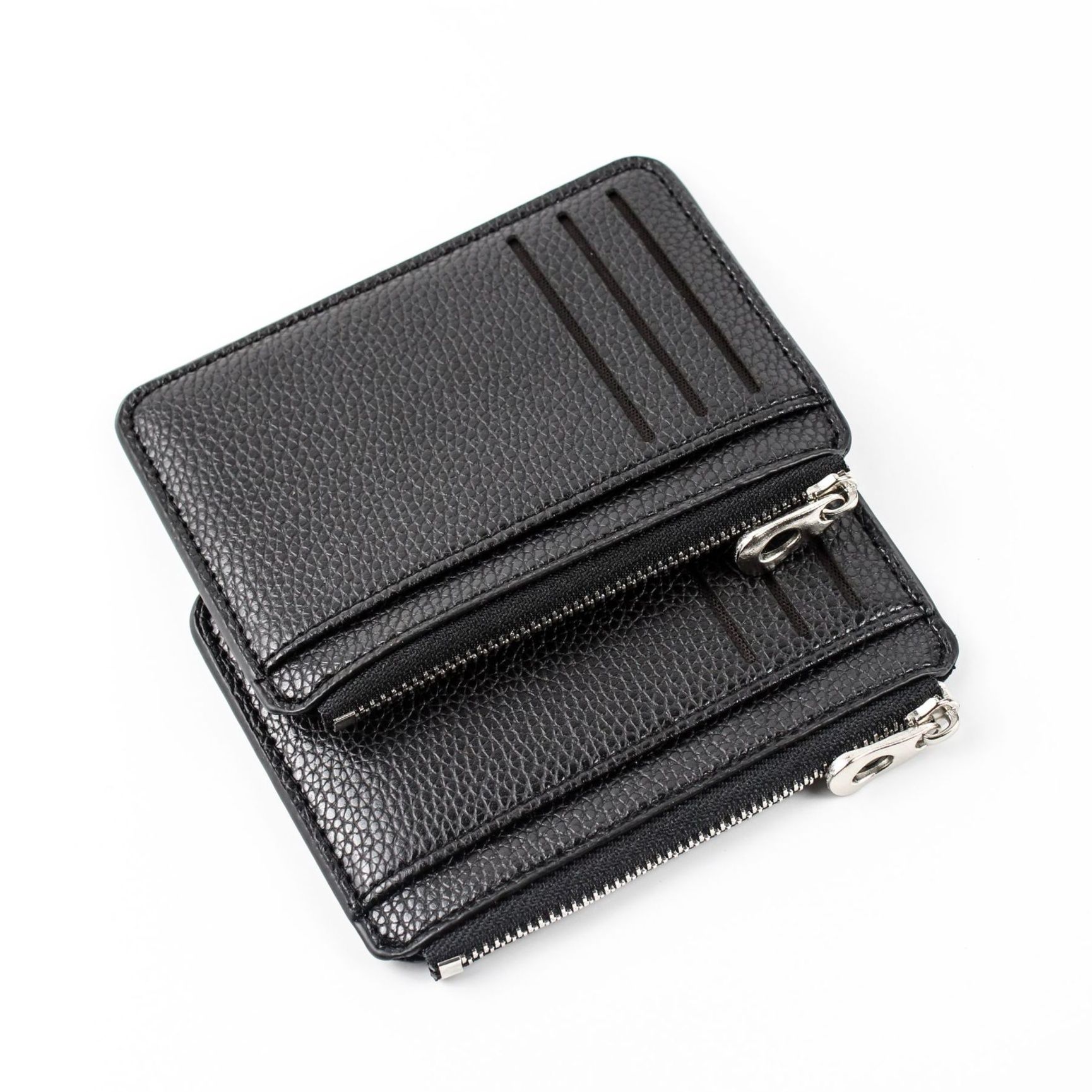 フラグメント ケース 型押しレザー調多機能ラウンドファスナーブラック小銭入れ