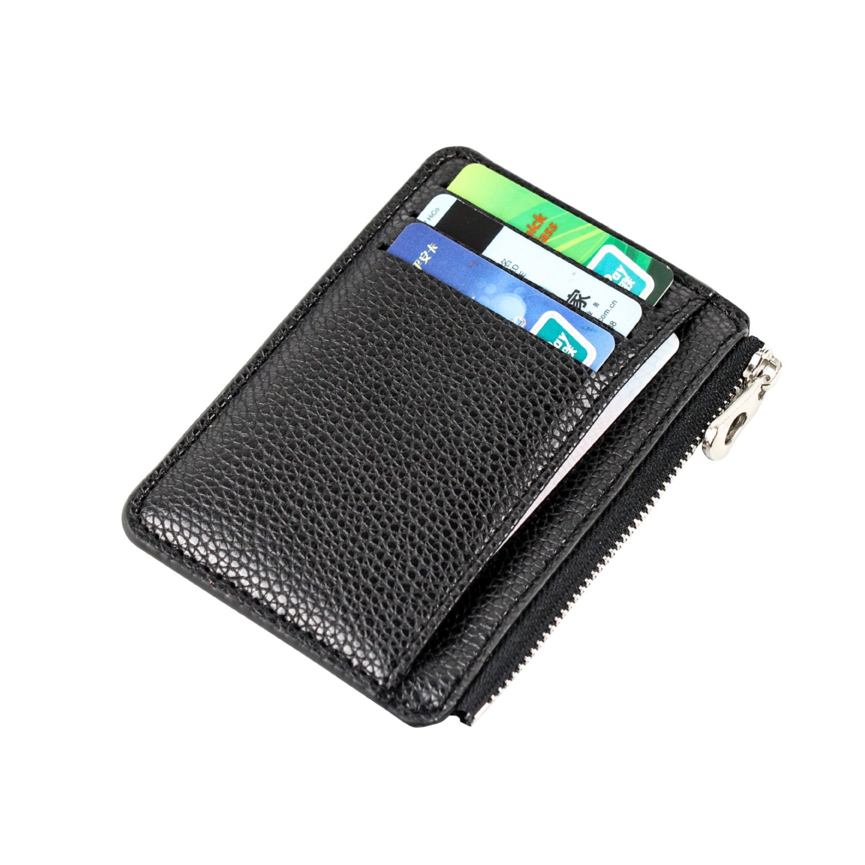 フラグメント ケース 型押しレザー調多機能ラウンドファスナーブラック小銭入れ