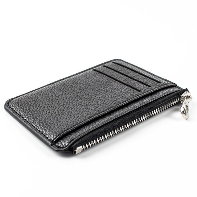 フラグメント ケース 型押しレザー調多機能ラウンドファスナーブラック小銭入れ