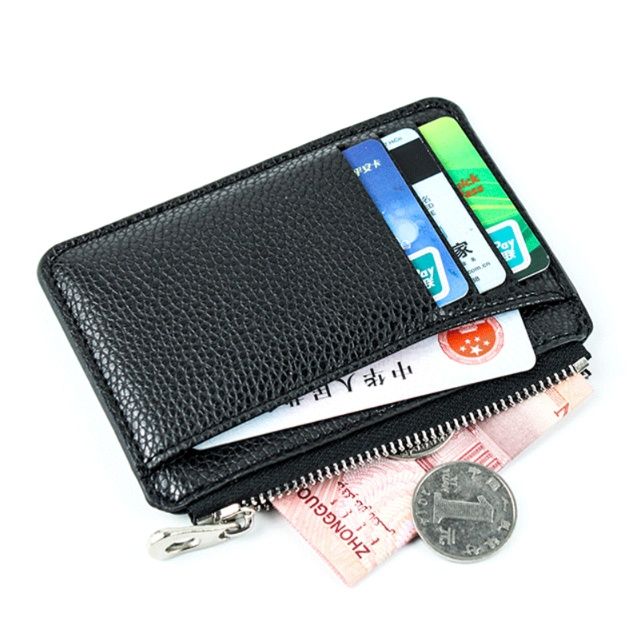 フラグメント ケース 型押しレザー調多機能ラウンドファスナーブラック小銭入れ