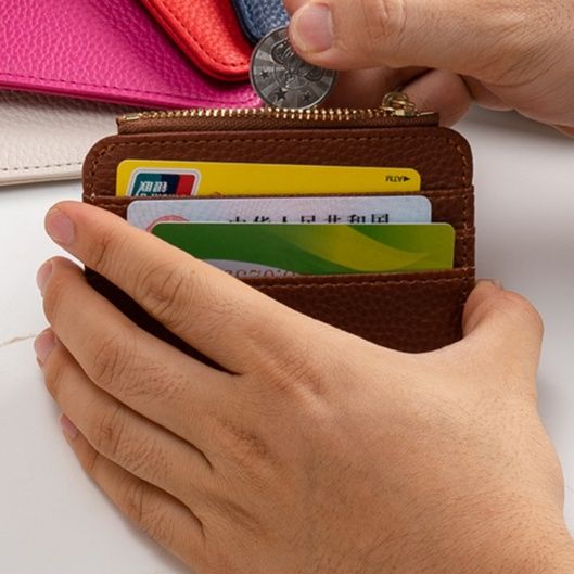 フラグメント ケース 型押しレザー風多機能ジッパー付きクレジットカードケース