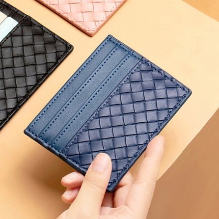 フラグメント ケース ネイビー編み込みデザイン本革