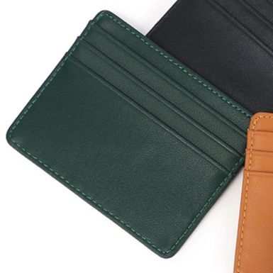 フラグメント ケース グリーン 本革製薄型カード複数収納可能