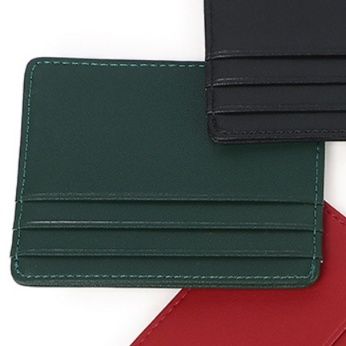 フラグメント ケース グリーン 本革製薄型カード複数収納可能