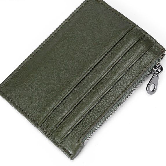 フラグメント ケース グリーン 本革多機能カード収納ジッパー付き小銭入れ