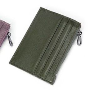 フラグメント ケース グリーン 本革多機能カード収納ジッパー付き小銭入れ