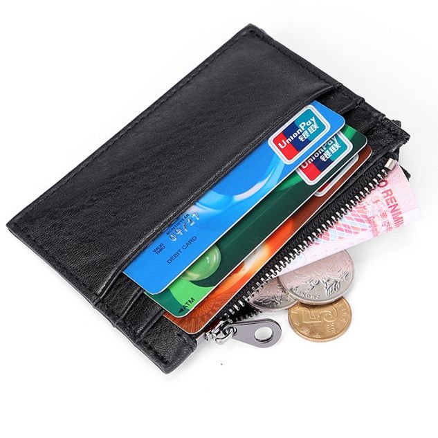 フラグメント ケース グリーン 本革多機能カード収納ジッパー付き小銭入れ