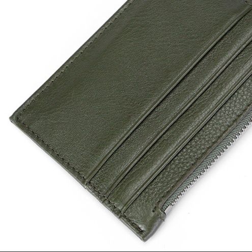 フラグメント ケース グリーン 本革多機能カード収納ジッパー付き小銭入れ