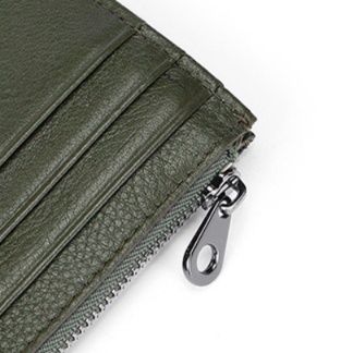 フラグメント ケース グリーン 本革多機能カード収納ジッパー付き小銭入れ