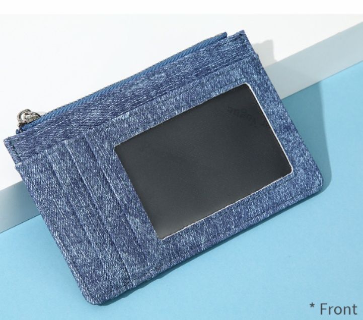 フラグメント ケース 窓付きデニム生地ファスナー式クレジットカードケース