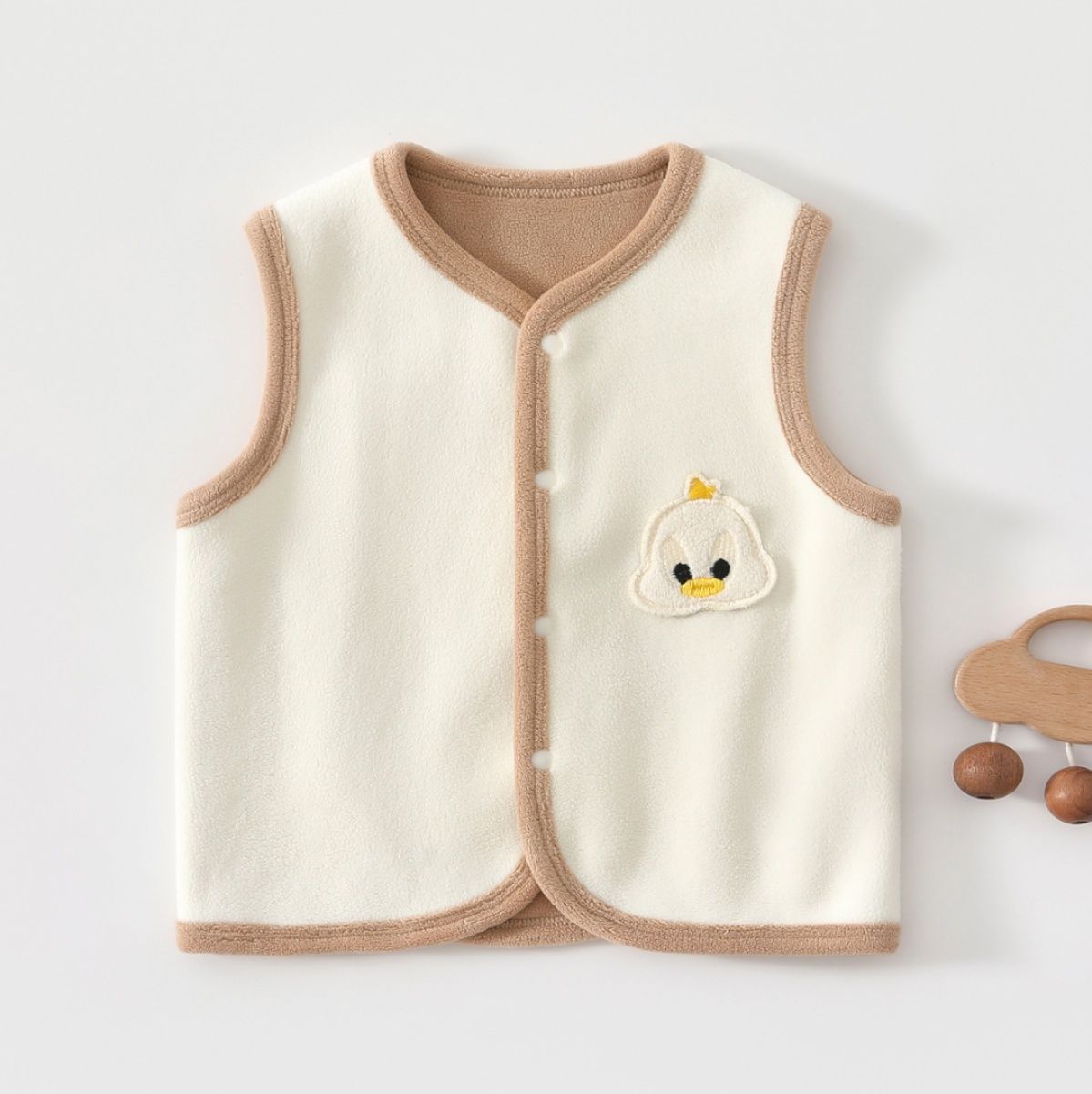 スリーパー あひる刺繍付きフリースベスト型スリーパー