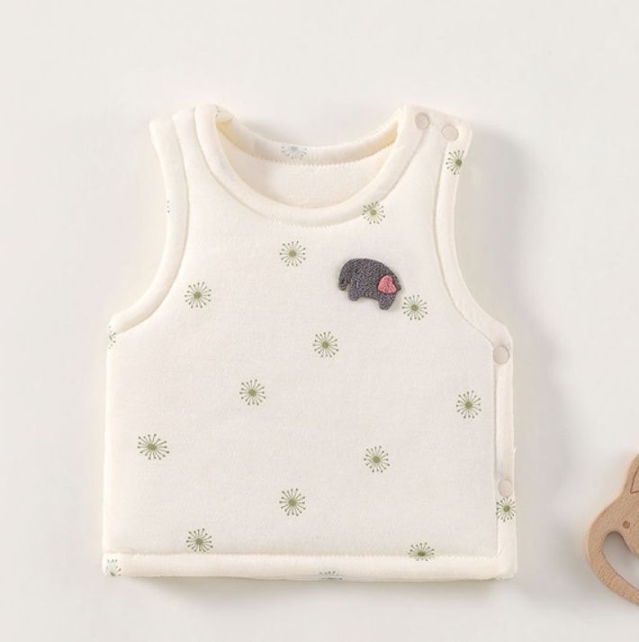 スリーパー 小象刺繍花柄ノースリーブ厚手ベビースリーパー