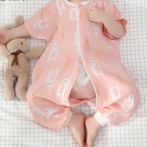 スリーパー 小象柄夏用綿半袖スリーパー子供用