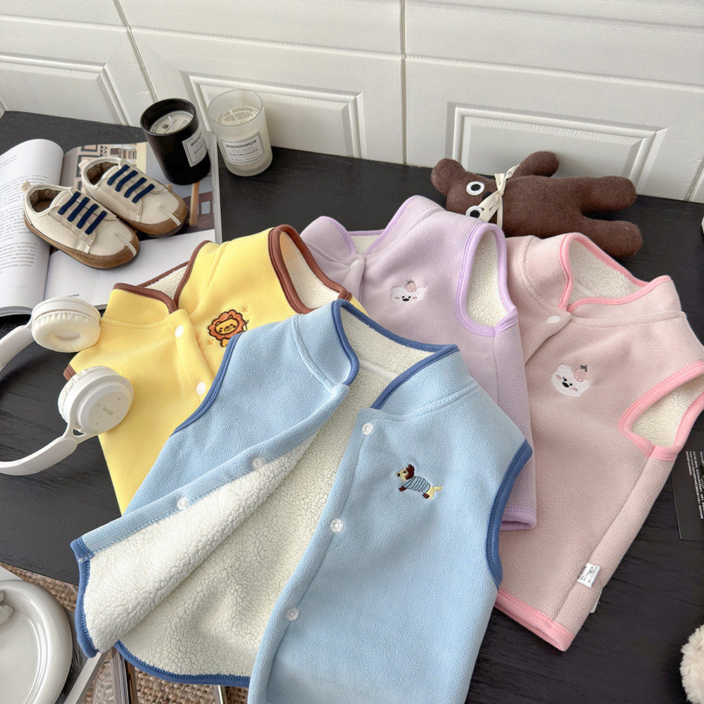 スリーパー 可愛い動物刺繍入りベビー袖なしフリース防寒スリーパー