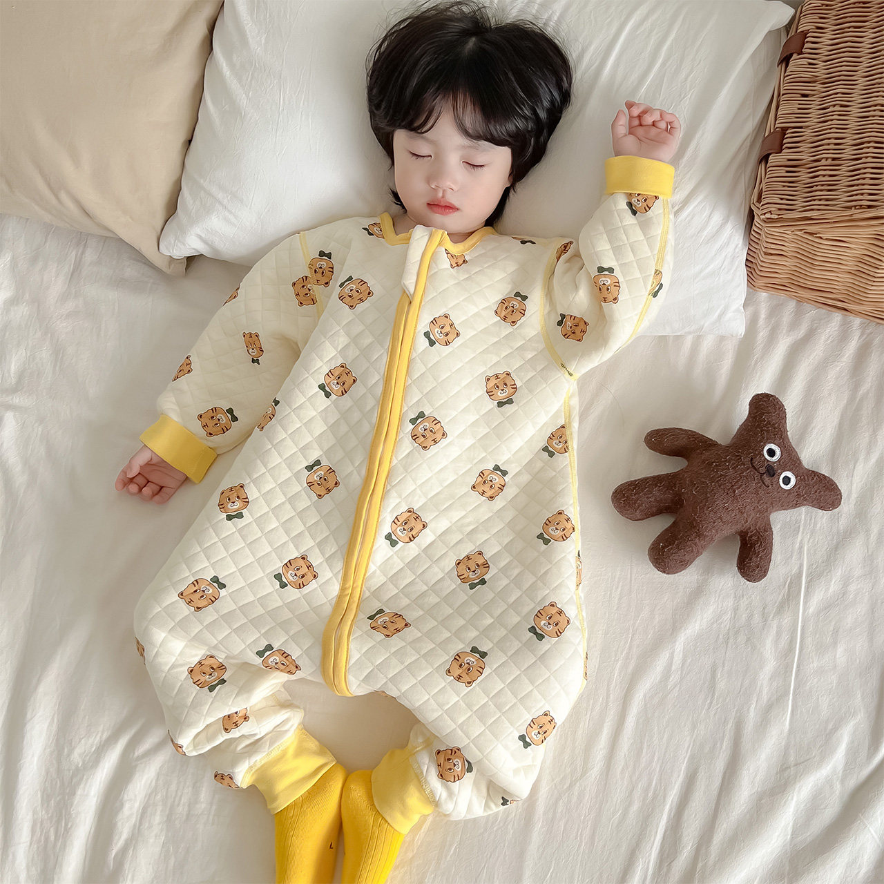スリーパー 可愛い動物柄キルティング前開きスリーパー