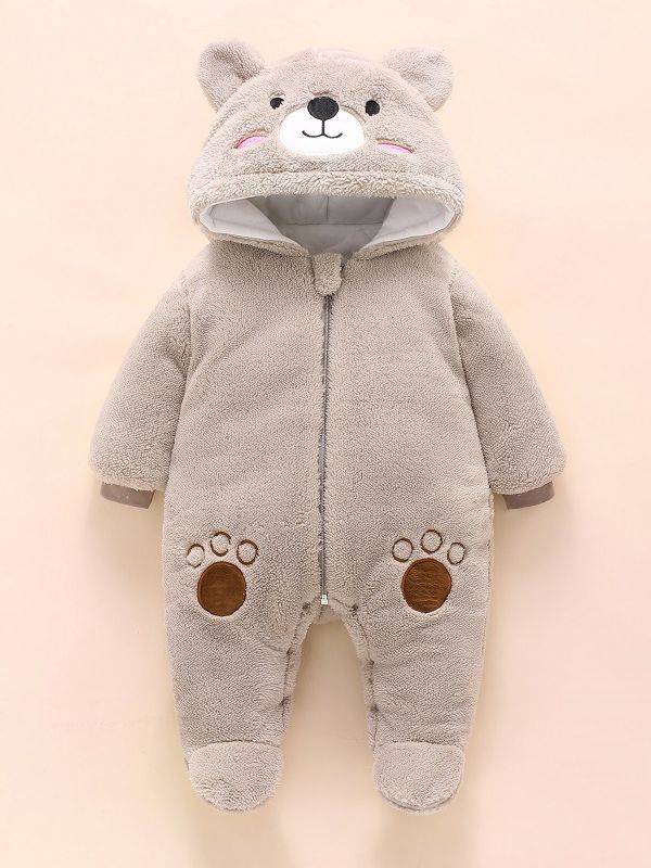 スリーパー くまさん耳付きフード厚手ベビースリーパー