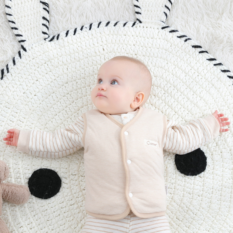 スリーパー 乳児用オーガニックコットン細ボーダーベストスリーパー