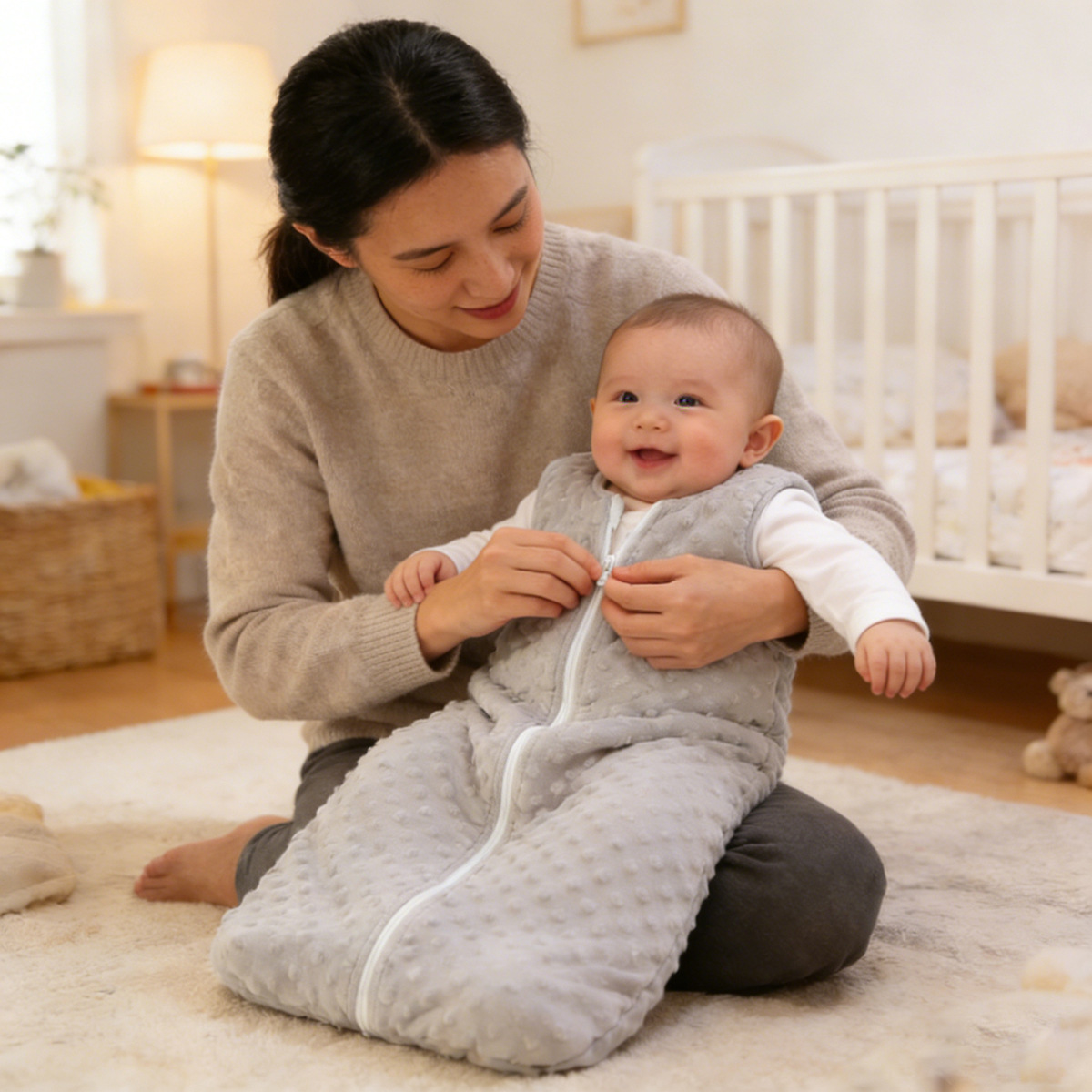 スリーパー ふわふわ中綿入り袖付き新生児用スリーパー