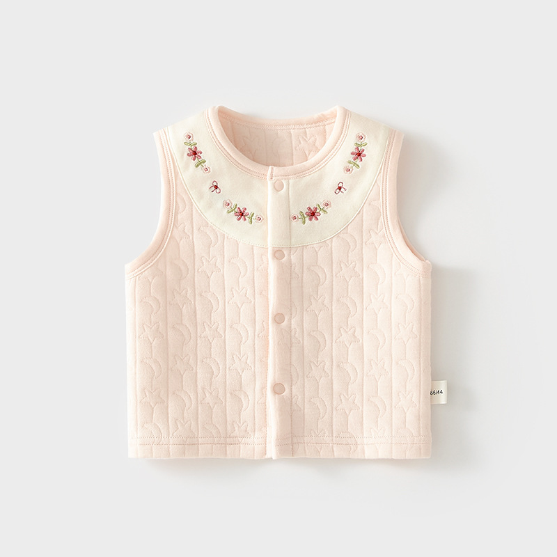 スリーパー 刺繍襟付きノースリーブキルトベスト