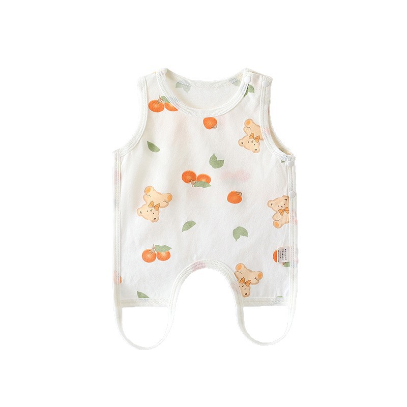 スリーパー くまとフルーツ柄ノースリーブベビースリーパー