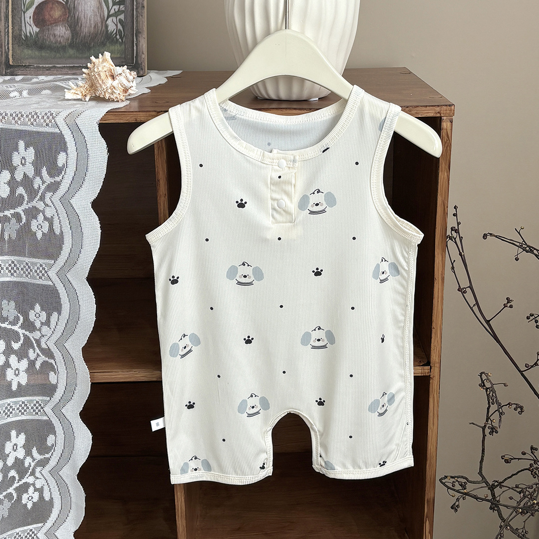 スリーパー 可愛い子犬柄ノースリーブ新生児用スリーパー