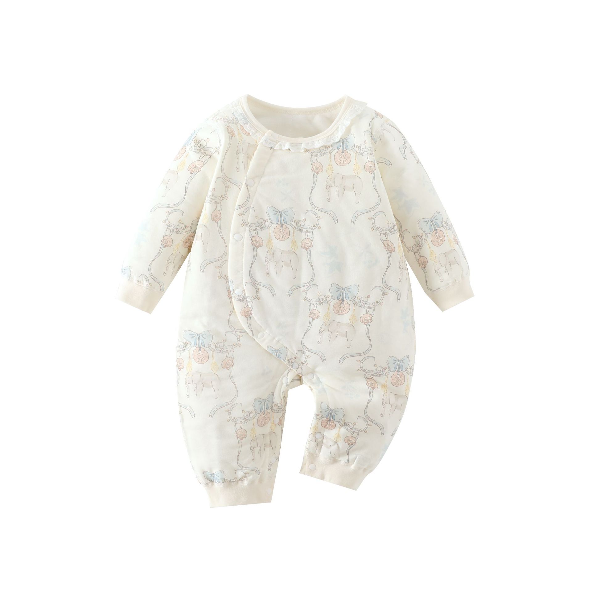 スリーパー 可愛いゾウさん柄長袖足付きスリーパー