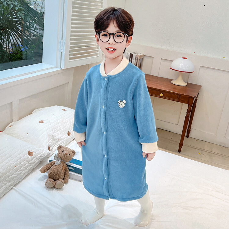 スリーパー くま刺繍ワンポイント配色切替長袖スリーパー