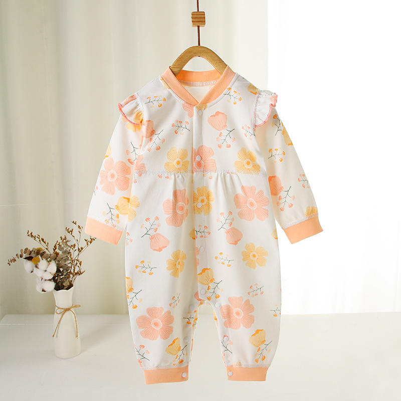 スリーパー 花柄刺繍長袖新生児用カバーオール