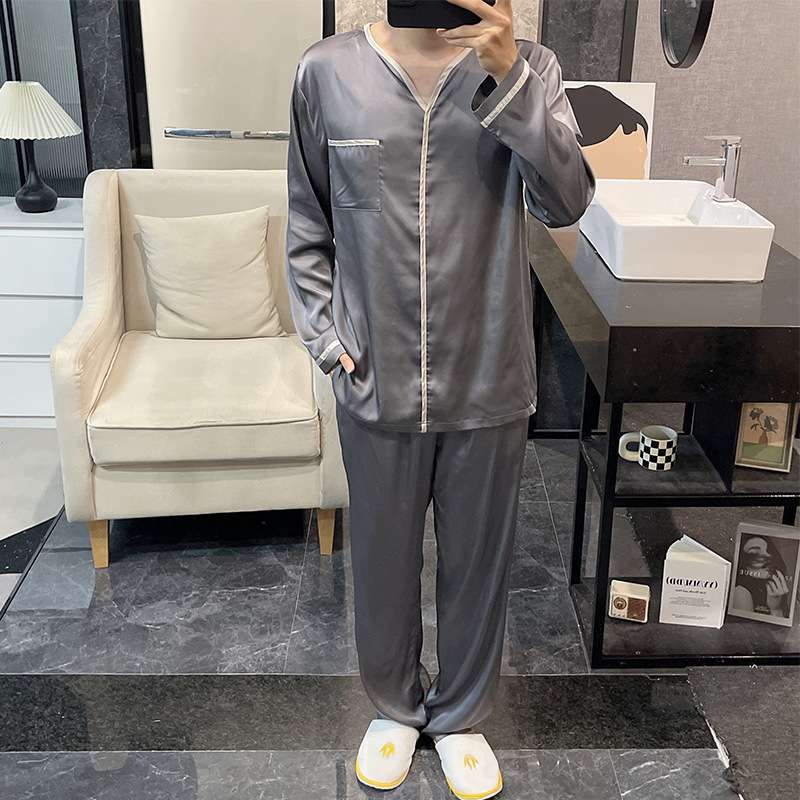 メンズパジャマ 上品な光沢感シルクパジャマセット